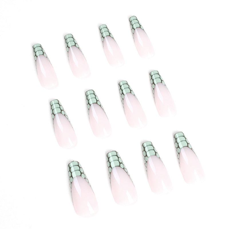 (13)French Crocodile-Extra Long Coffin Press Fake Nails Butterfly Designed Ballerina French Nails Tips Cute Full Cover Artificial False Nails Sets for Women and Girls 24Pcs