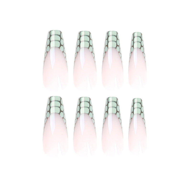 (13)French Crocodile-Extra Long Coffin Press Fake Nails Butterfly Designed Ballerina French Nails Tips Cute Full Cover Artificial False Nails Sets for Women and Girls 24Pcs