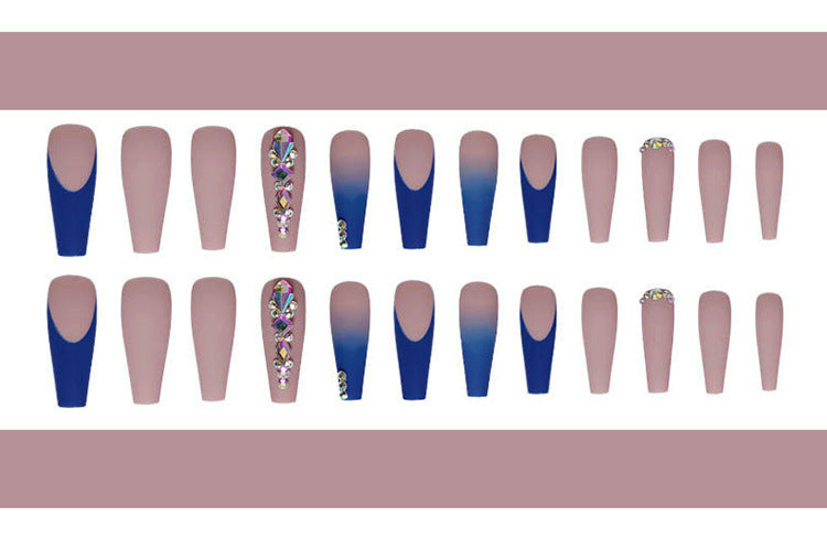 Charm dark blue frosted diamonds fake nails 24pcs