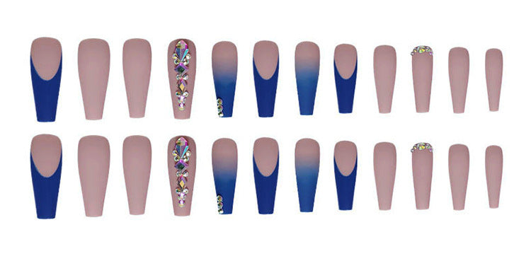 Charm dark blue frosted diamonds fake nails 24pcs
