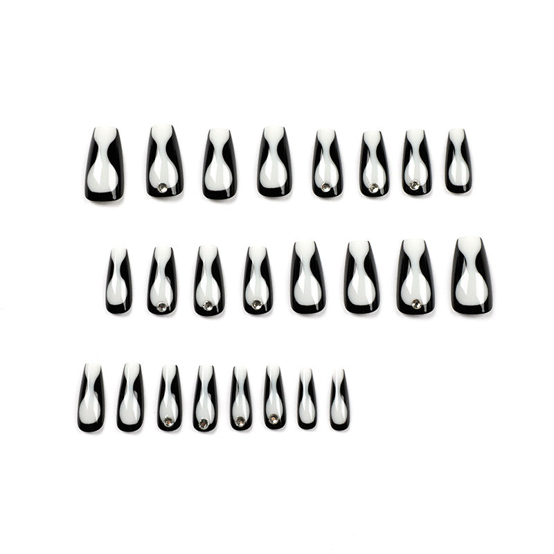 MS-Black Lines - Shiny Fake Nails 24 Pieces【HALO STUDIO】