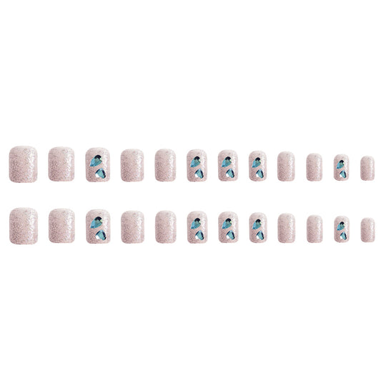MS-Mermaid Tears-Medium Square Glossy Detachable Fake Nails 24pcs