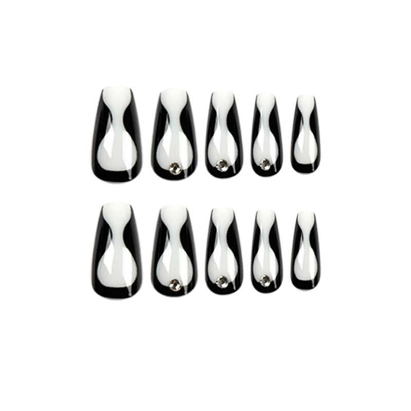 MS-Black Lines - Shiny Fake Nails 24 Pieces【HALO STUDIO】