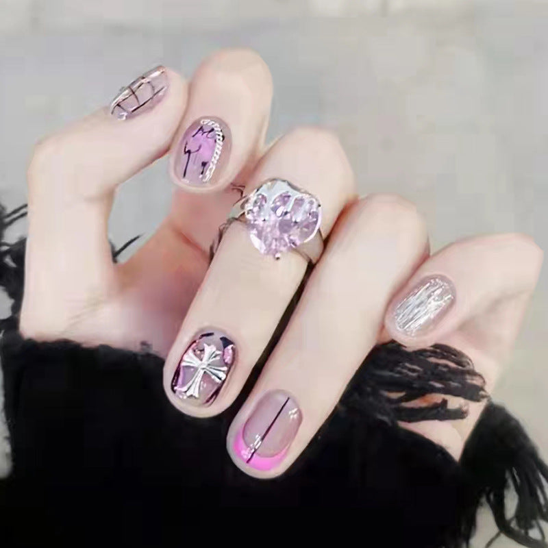 (25)Harley style wearable nail fashion is popular removable finished product free grinding 24pcs