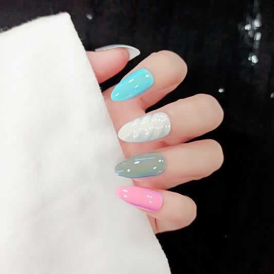 MR-Colorful Dream- Medium Round Nail Shiny Fake Nails 24 Pieces【HALO STUDIO】