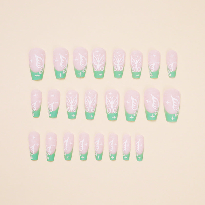 French Green Butterfly Mid Length Fake Nails 24PCS