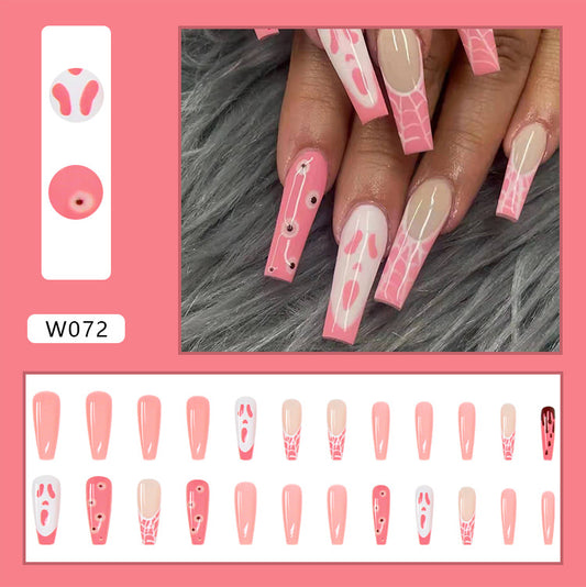 (36)Summer Sweetheart-Long Press on Nails French Fake Nails Coffin Acrylic Nails Clear Press on Nails Pink Nails Glossy Nails 24PCS