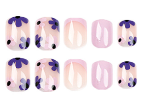 SS-Purple Flower-Short Square Glossy Detachable Fake Nails 24pcs