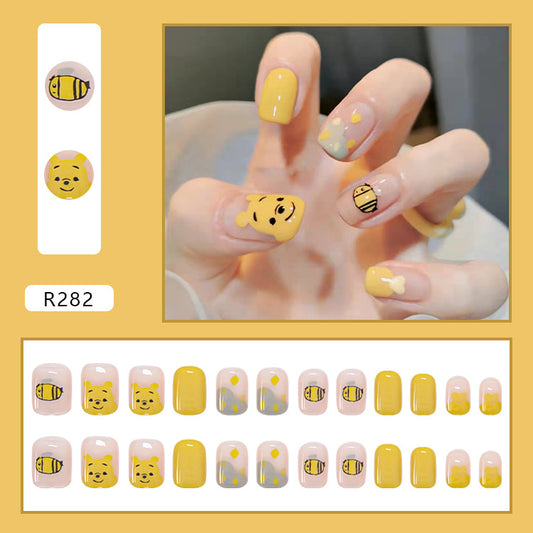 (26)Winnie the pooh-Cute Bear wearing nail Patch Short bee Fake nail removable finished nail patch nail patch