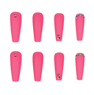 (L-005)Pink Necklace Gem  Coffin Fake Nails Acrylic Press on Full Cover Fake Nails 24pcs