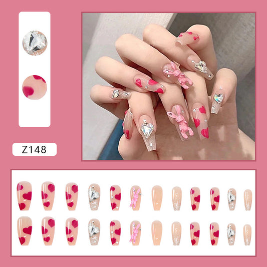 (15)Love Rabbit-24 Pcs Press on Nails Medium with Designs, Coffin Acrylic False Nails,Ballerina Artificial Glue on Nails, Rabbit Resin Charms and Rhinestones Stick on Nails for Women Nails Art Decoration