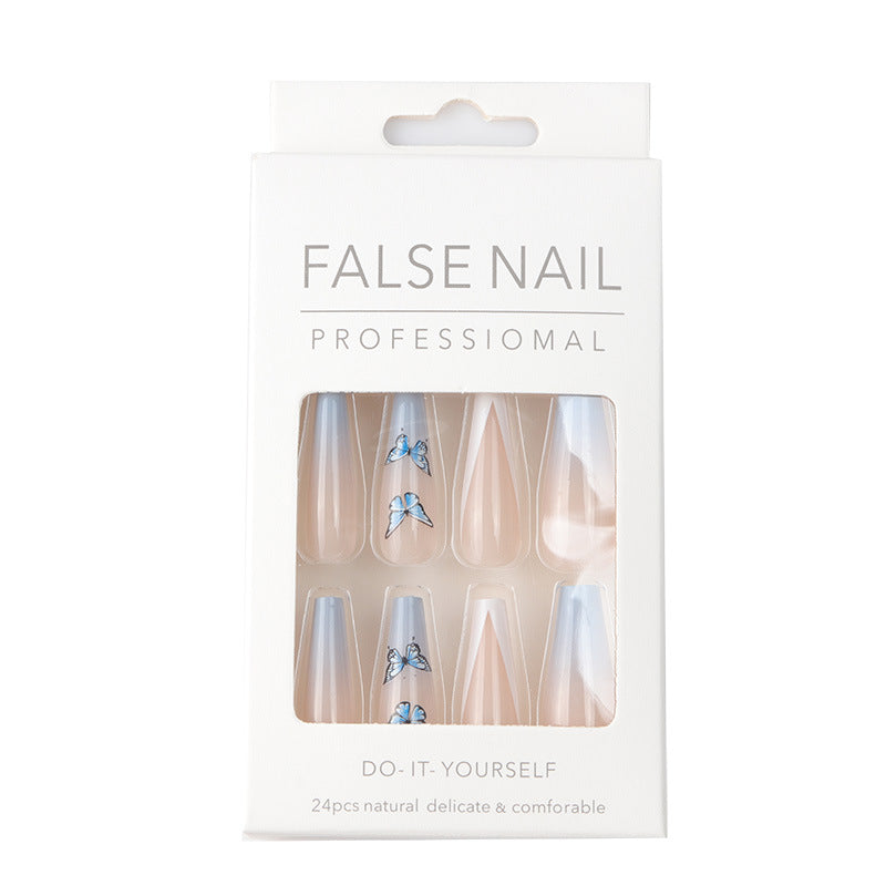 French Luxury Fake Nails Extra Long Press on Butterfly Rhinestone Nails  White Square Acrylic False Nails - Tips 24 Pcs 