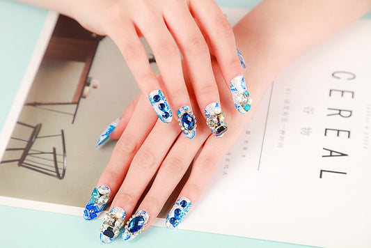 (M-007)Heart of the Ocean—Medium mosaic Fake Nails 24pcs