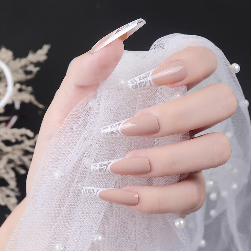 Nude Lace-24Pcs Extra Long Press on Fake Nails, Pure Color False Nails Glossy Artificial Acrylic Nails for Women & Girls(L-33)