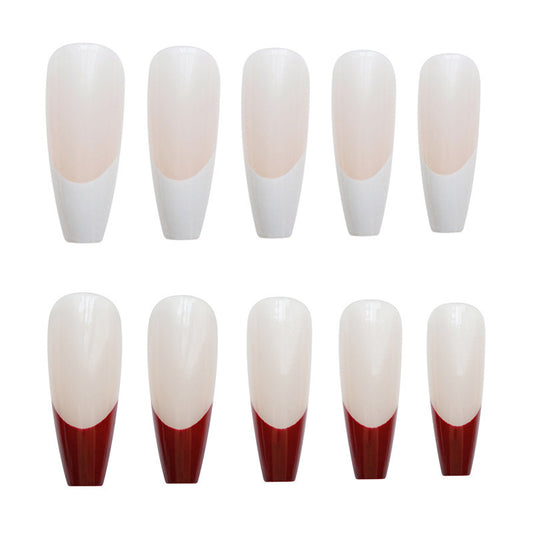 (09)Wine French-Extra Long Coffin Press Fake Nails Butterfly Designed Ballerina French Nails Tips Cute Full Cover Artificial False Nails Sets for Women and Girls 24Pcs