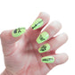 (26)24Pcs Fashion Glossy Full Cover Coffin Pattern Acrylic Fake Nails Tips Party Night Club Clip Press(Neon Green)M-001