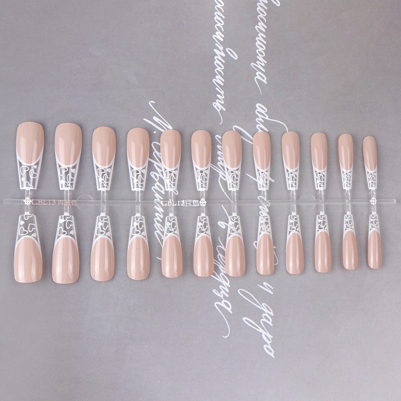 Nude Lace-24Pcs Extra Long Press on Fake Nails, Pure Color False Nails Glossy Artificial Acrylic Nails for Women & Girls(L-33)