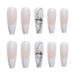 (L-59)24 Pcs Press on Nails Long Fake Nails Acrylic Ballet French White Illuminate Butterfly adhesive tape on Nails Design Nails for Women and Girls