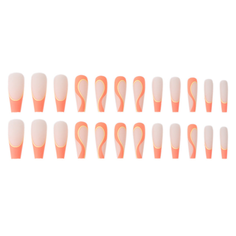 (05)Coffin Press on Nails, Matte Ballerina Fake Nails, Abstract Extra Long Full Cover False Nails, Pop Style Glue on Nails for Women & Girls 24Pcs