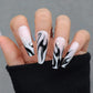 (16)Dark Flame-Coffin Press on Nails Long False Nails Glossy Nails Flame Fake Nails Ballerina Nails Cool Acrylic Nails for Women and Girls