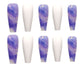 (07)Fantasy purple-Extra Long Coffin Press Fake Nails Butterfly Designed Ballerina French Nails Tips Cute Full Cover Artificial False Nails Sets for Women and Girls 24Pcs