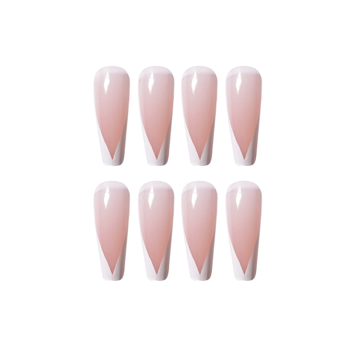 (28)French Ballet - White French Ballet Long Press on Nails Coffin Artificial Fake Nails 24pcs