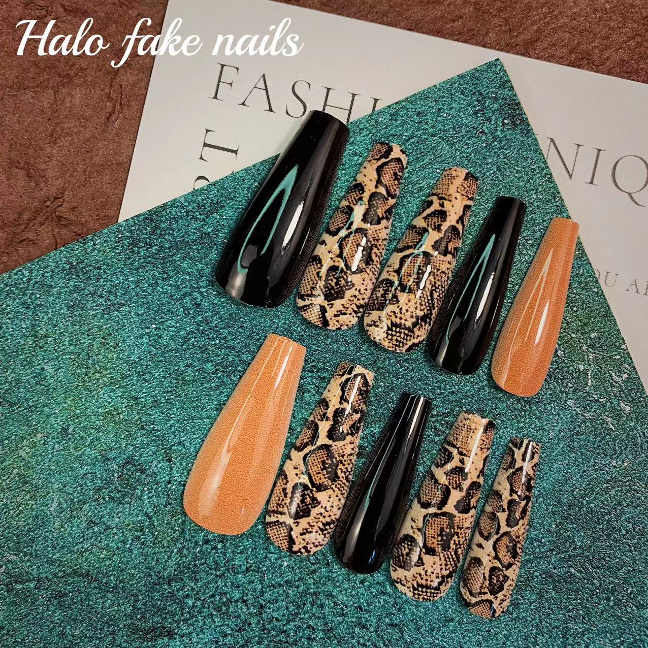 LS-Python Pattern-Long Ballerina Fake Nails 24 Pieces