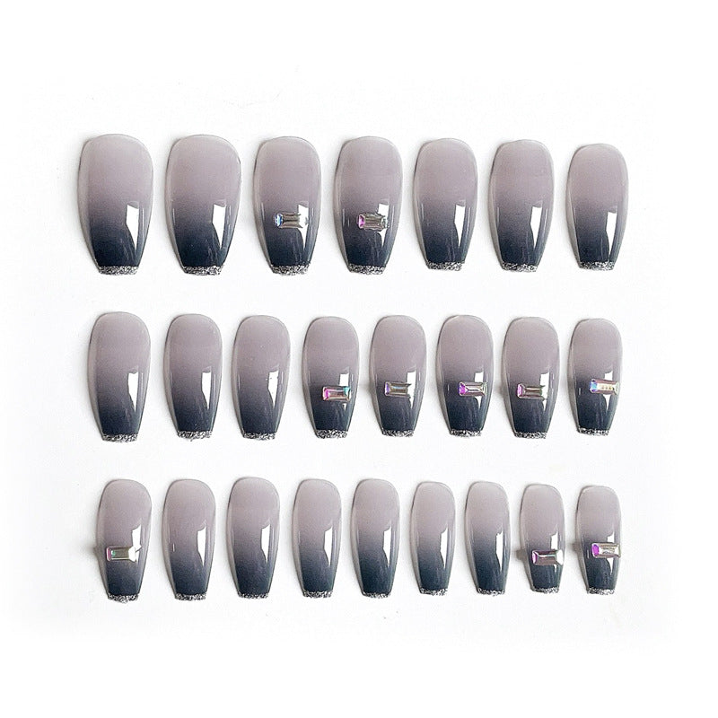 (22)Dark Elf-Long Press on Nails Coffin Acrylic Nails Clear Press on Nails Black Nails