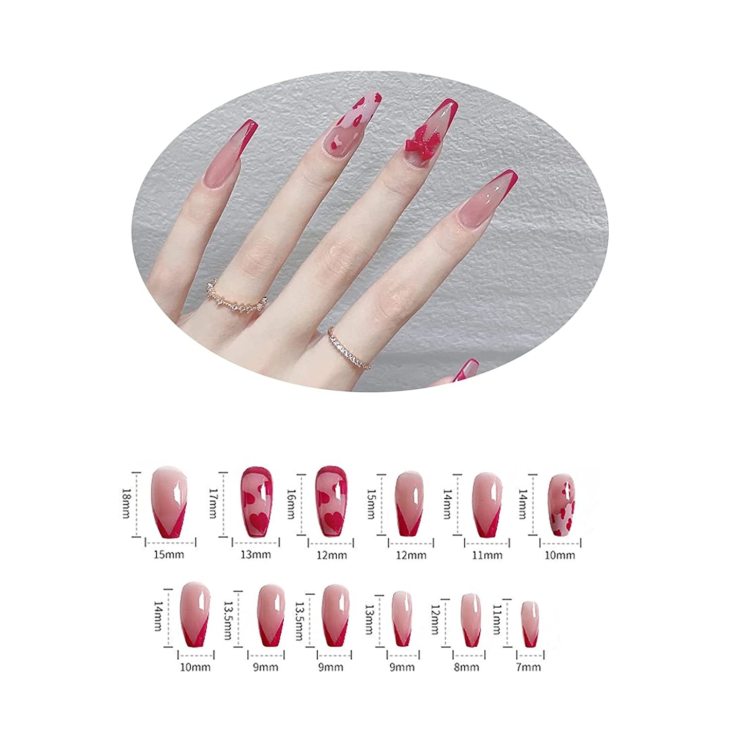 (M-15)Pink Girl-Bow Fake Nails Pink Press On Nails Ballet False Nails for Girls Women (24PCS)