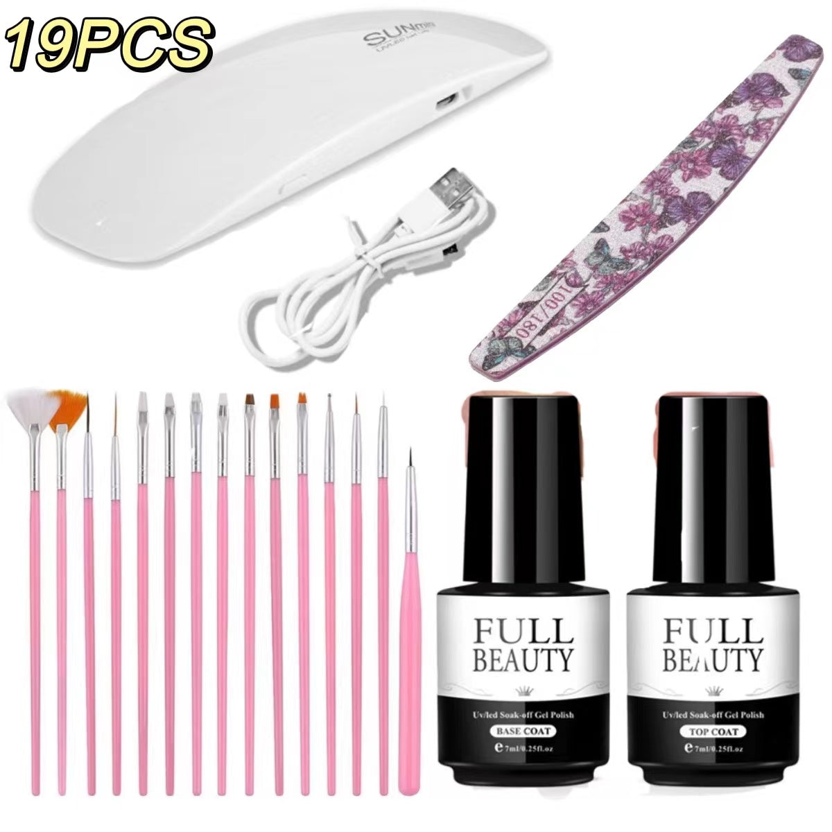 19 PCS Nail Top Coat&Base Coat tool kit(Basic Edition）