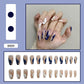 (06)Pattern-Nude Coffin Press on Nails, Blue and White Geometric Pattern Fake Nails, Mandarin Duck False Nails, Stick on Nails for Women and Girls, Medium Length Artificial Nail Tips, Nail Art Decoration 24Pcs