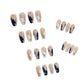 (06)Pattern-Nude Coffin Press on Nails, Blue and White Geometric Pattern Fake Nails, Mandarin Duck False Nails, Stick on Nails for Women and Girls, Medium Length Artificial Nail Tips, Nail Art Decoration 24Pcs