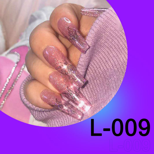 (L-009)Coffin Press on Nails Purple Glitter Fake Nails Matte Flame False Nails Long Full Cover Faux Nails Art for Women and Girls (24 PCS)