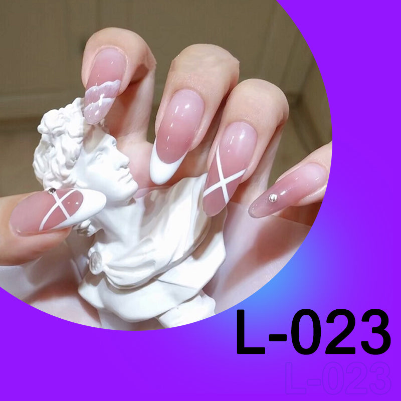 Ballerina Princess-White French Ballet Drop Stick on Nails Press on Acrylic Fake Nails Full Cover Ballerina False Nails for Women and Girls 24PCS(L-023)