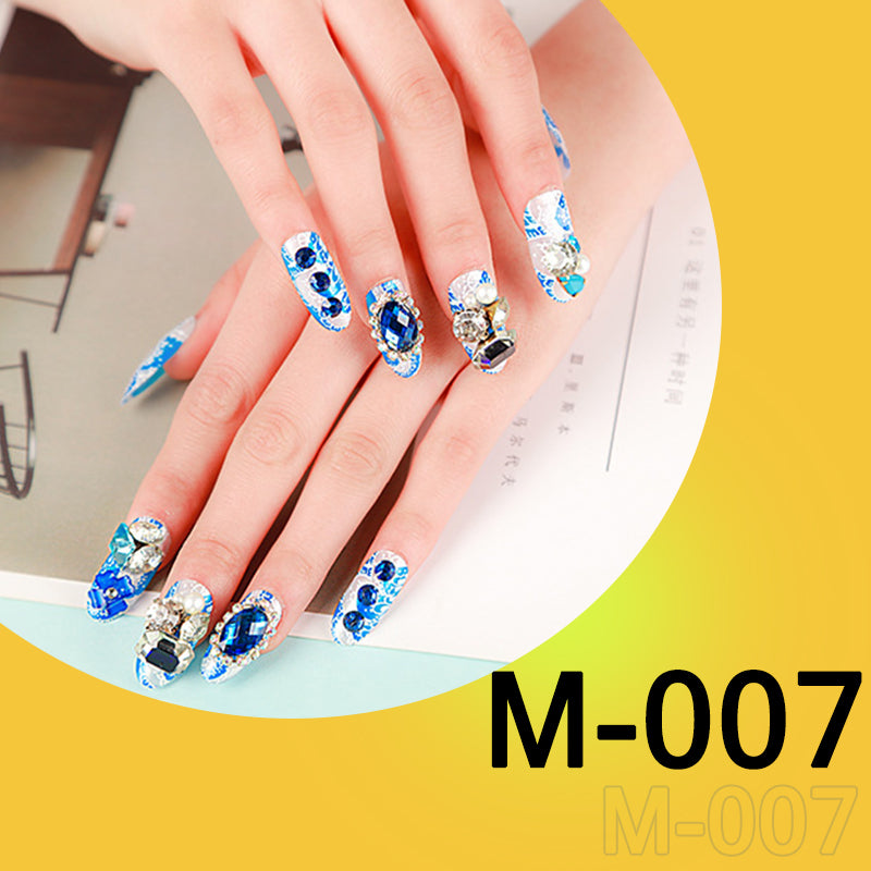 (M-007)Heart of the Ocean—Medium mosaic Fake Nails 24pcs
