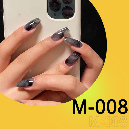 (M-008)Ink style -Glossy Gradient Full Cover Short Square Fake Nails with Glue Salon Clip on Fingernails for Women and Girls