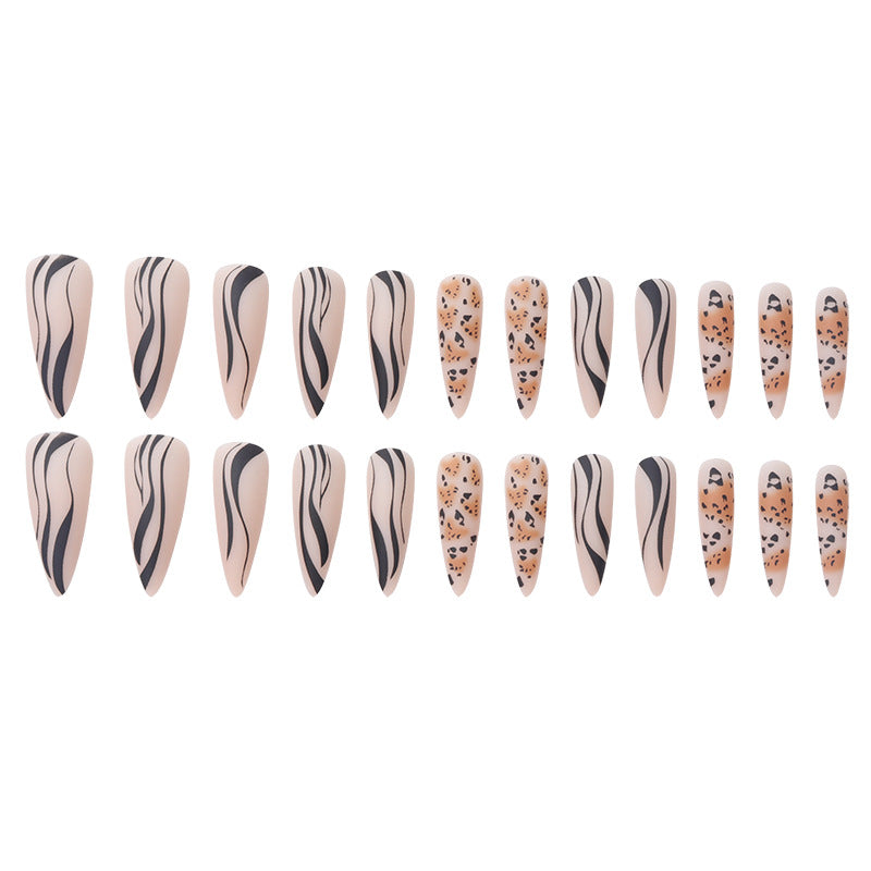 LP-Leopard-Long Pointed Matte Detachable Fake Nails 24pcs