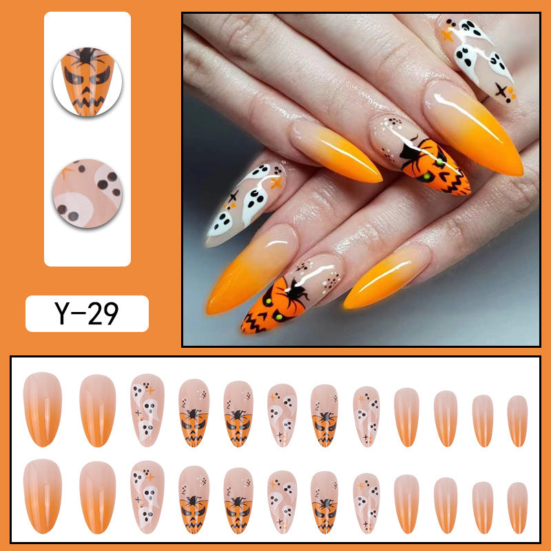 LP-Pumpkin Monster-Long Pointed Matte Detachable Fake Nails 24pcs