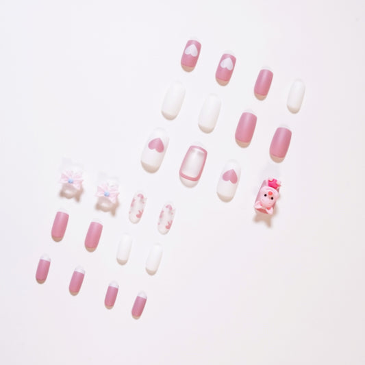 MS-Pink Pig-Medium Square Glossy Detachable Fake Nails 24pcs