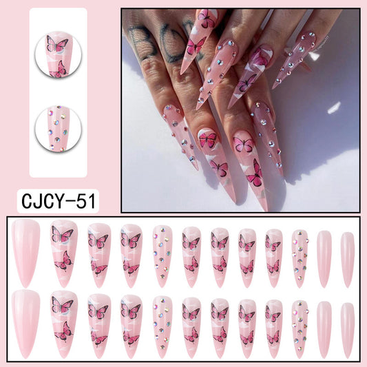 LP-Diamond Butterfly-Long Pointed Glossy Detachable Fake Nails 24pcs