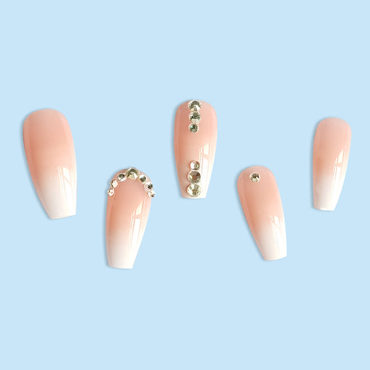 LS-NUDE PINK- Long Almond Nail Shiny Fake Nails 24 Pieces【HALO STUDIO】