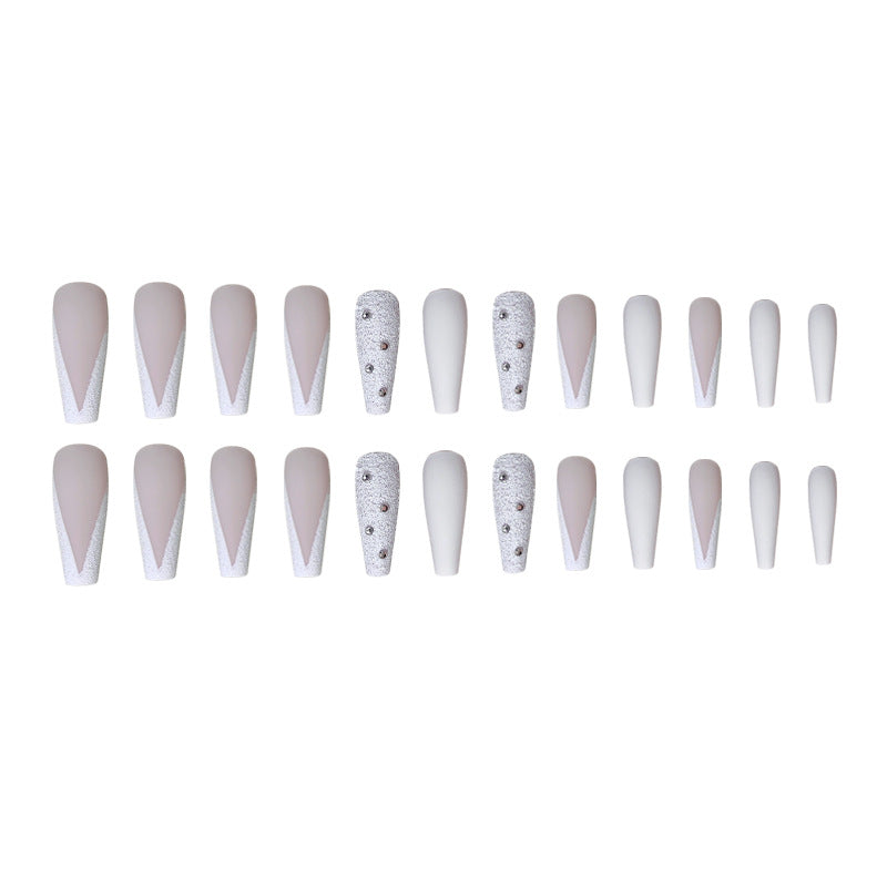 LS-V French- Long French Nail Shiny Fake Nails 24 Pieces【HALO STUDIO】