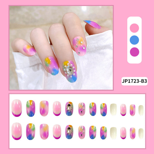 Color fruit-flavored rhinestone nails 24pcs