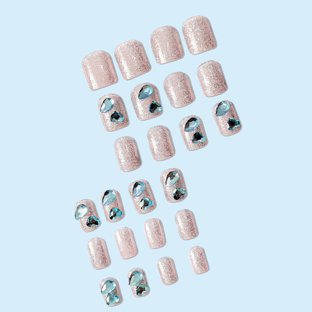 MS-Mermaid Tears-Medium Square Glossy Detachable Fake Nails 24pcs