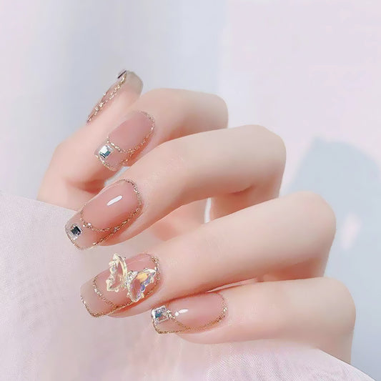 MS-Fairy Butterfly Medium Square Glossy Fake Nails 24pcs