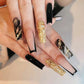 (14)Shiny black gold atmospheric long nail patch 24pcs