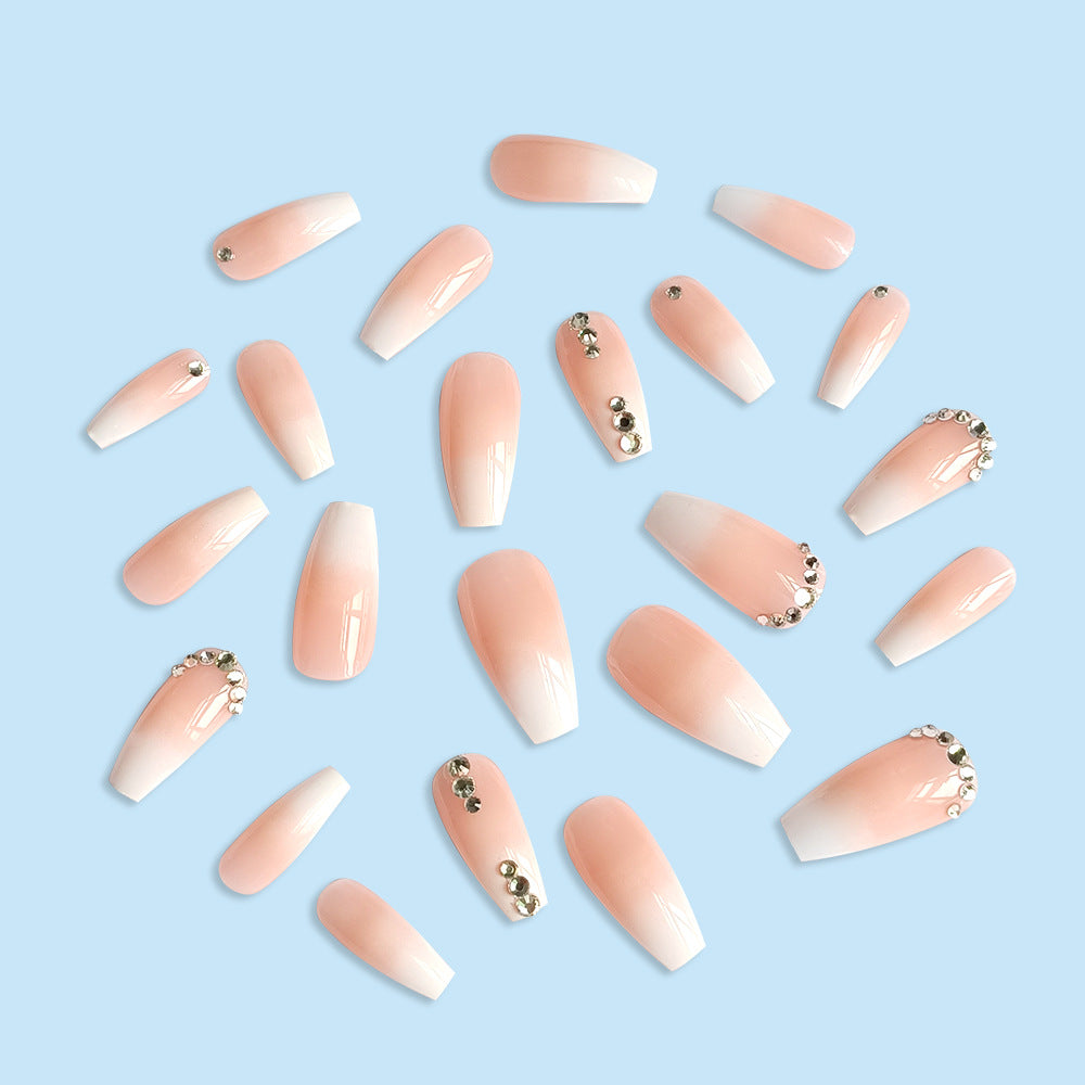 LS-NUDE PINK- Long Almond Nail Shiny Fake Nails 24 Pieces【HALO STUDIO】