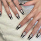 MS-Black Lines - Shiny Fake Nails 24 Pieces【HALO STUDIO】