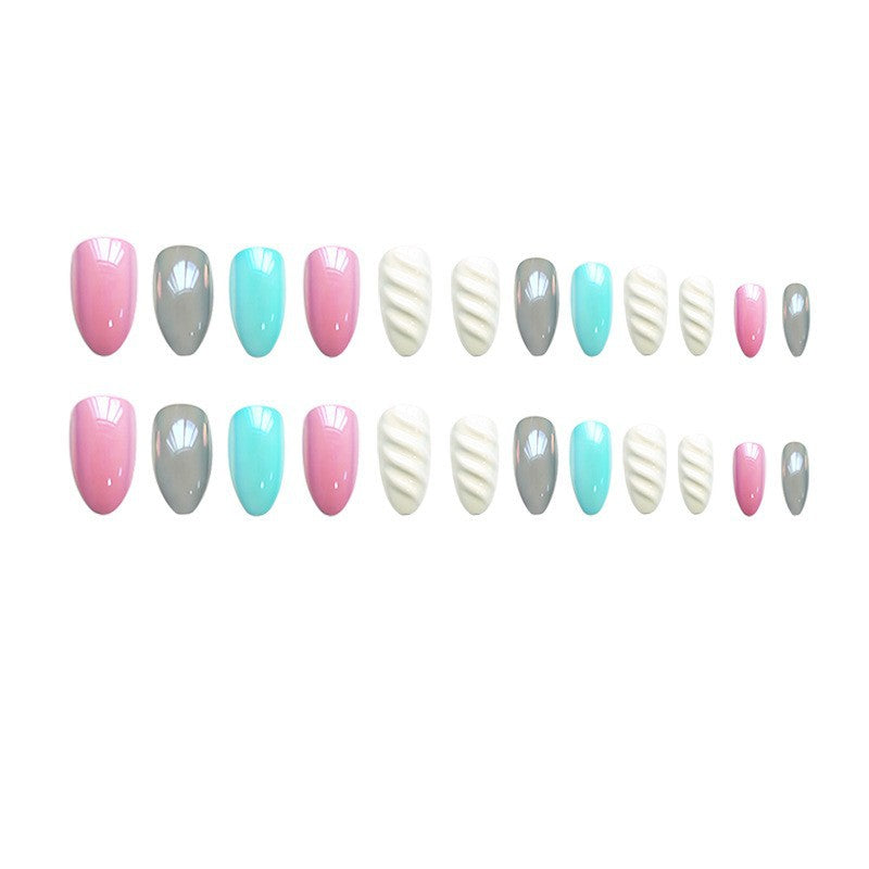 MR-Colorful Dream- Medium Round Nail Shiny Fake Nails 24 Pieces【HALO STUDIO】