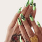 (26)24Pcs Fashion Glossy Full Cover Coffin Pattern Acrylic Fake Nails Tips Party Night Club Clip Press(Neon Green)M-001